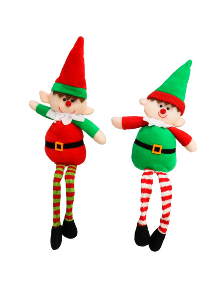 Tradineur - Pack de 2 elfos decorativos, poliéster y arena, figuras de Navidad, adornos, chimeneas, decoración festiva, hogar, 4