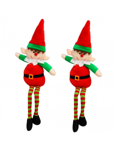 Tradineur - Pack de 2 elfos decorativos, poliéster y arena, figuras de Navidad, adornos, chimeneas, decoración festiva, hogar, 4