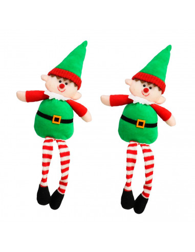 Tradineur - Pack de 2 elfos decorativos, poliéster y arena, figuras de Navidad, adornos, chimeneas, decoración festiva, hogar, 4