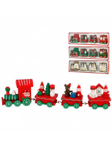 Tradineur - Tren de Navidad decorativo con figuras, madera y hierro, adornos festivos originales, hogar, 22 x 5 x 2,5 cm, color
