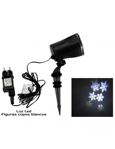 Tradineur - Proyector rotante de copos de nieve LED para exterior, blanco frío, 4W, plástico, cable de 3 metros, iluminación, lu