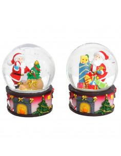 Tradineur - Pack de 2 bolas de nieve con figura de Papá Noel, cristal relleno de agua, agitar, estructura de resina, adornos, de