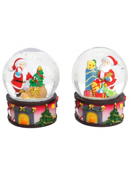 Tradineur - Pack de 2 bolas de nieve con figura de Papá Noel, cristal relleno de agua, agitar, estructura de resina, adornos, de