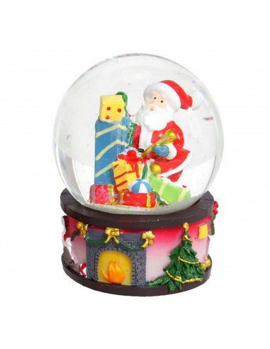 Tradineur - Pack de 2 bolas de nieve con figura de Papá Noel, cristal relleno de agua, agitar, estructura de resina, adornos, de