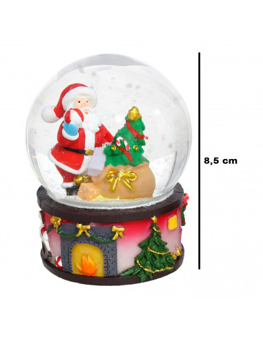 Tradineur - Pack de 2 bolas de nieve con figura de Papá Noel, cristal relleno de agua, agitar, estructura de resina, adornos, de