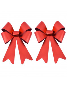 Tradineur - Pack de 2 lazos decorativos, poliéster y plástico, adornos Navidad, árbol, envolver regalos, manualidades (Rojo bril