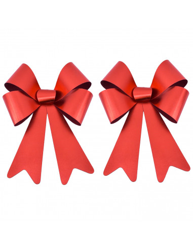 Tradineur - Pack de 2 lazos decorativos, poliéster y plástico, adornos Navidad, árbol, envolver regalos, manualidades (Rojo bril