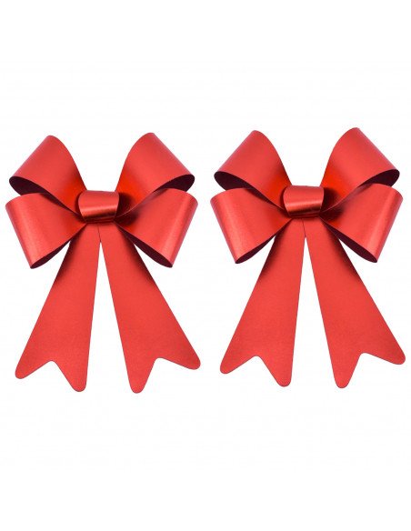 Tradineur - Pack de 2 lazos decorativos, poliéster y plástico, adornos Navidad, árbol, envolver regalos, manualidades (Rojo bril