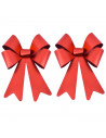 Tradineur - Pack de 2 lazos decorativos, poliéster y plástico, adornos Navidad, árbol, envolver regalos, manualidades (Rojo bril