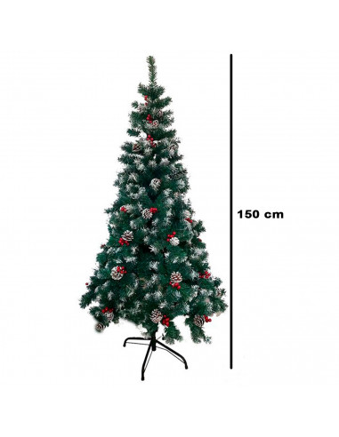 Tradineur - Árbol de Navidad con piñas y bayas, pino artificial verde con puntas blancas, estructura de plástico y metal revesti