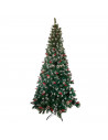 Tradineur - Árbol de Navidad con piñas y bayas, pino artificial verde con puntas blancas, estructura de plástico y metal revesti