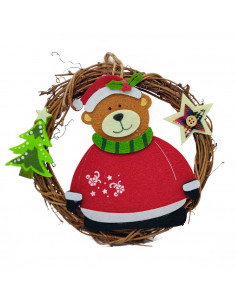 Tradineur - Pack de 2 Coronas colgantes navideñas - Fabricados en madera y poliéster - Decoración para temporada navideña - Ø 19