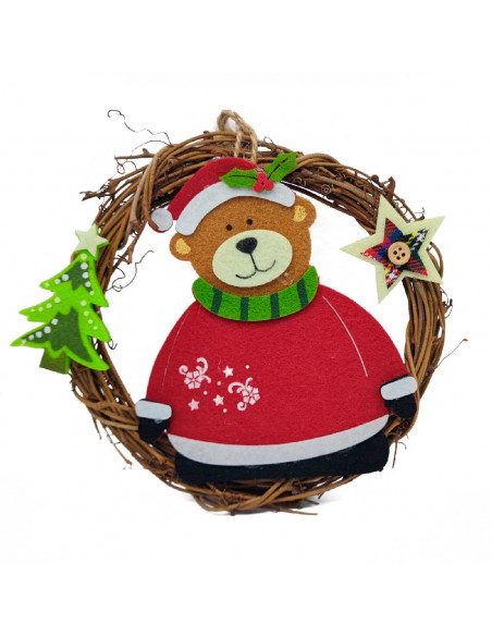 Tradineur - Pack de 2 Coronas colgantes navideñas - Fabricados en madera y poliéster - Decoración para temporada navideña - Ø 19