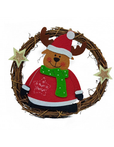 Tradineur - Pack de 2 Coronas colgantes navideñas - Fabricados en madera y poliéster - Decoración para temporada navideña - Ø 19