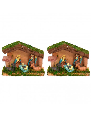 Tradineur - Pack de 2 portales de belén con 5 figuras - Fabricados en Hierbas y papel - Decoración para temporada - 9 x 12 x 5 c