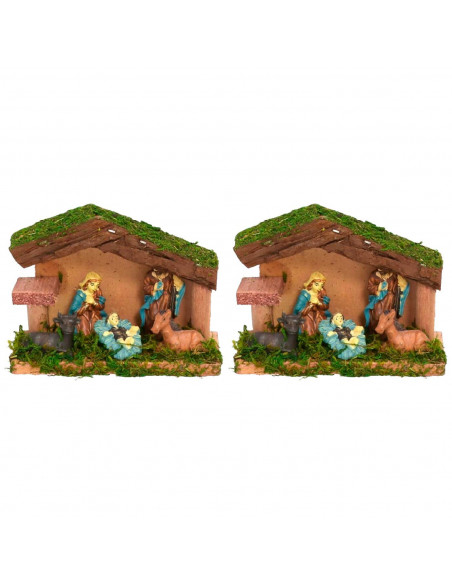 Tradineur - Pack de 2 portales de belén con 5 figuras - Fabricados en Hierbas y papel - Decoración para temporada - 9 x 12 x 5 c
