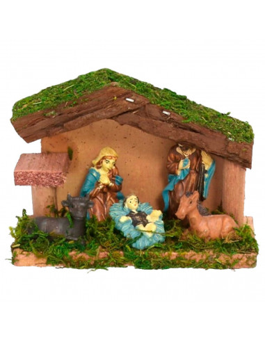 Tradineur - Pack de 2 portales de belén con 5 figuras - Fabricados en Hierbas y papel - Decoración para temporada - 9 x 12 x 5 c