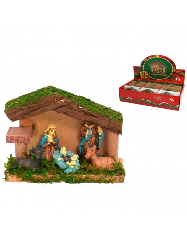 Tradineur - Pack de 2 portales de belén con 5 figuras - Fabricados en Hierbas y papel - Decoración para temporada - 9 x 12 x 5 c