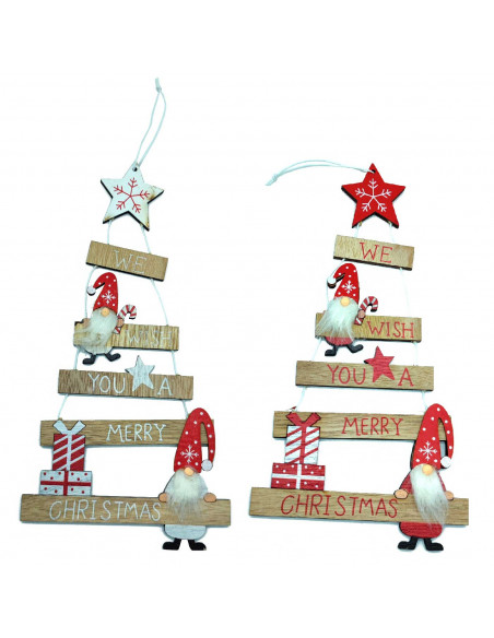 Tradineur - Pack de 2 Colgantes para árbol navideño - Fabricado en Chapado y poliéster - 13,5 x 36 cm - Modelo Surtido