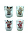 Tradineur - Pack de 4 vasos de velas con figuras navideñas - Fabricados en cristal y vela - Decoración para temporada navideña -