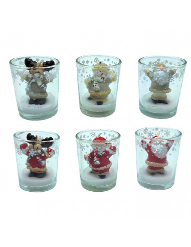 Tradineur - Pack de 4 vasos de velas con figuras navideñas - Fabricados en cristal y vela - Decoración para temporada navideña -