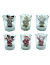Tradineur - Pack de 4 vasos de velas con figuras navideñas - Fabricados en cristal y vela - Decoración para temporada navideña -