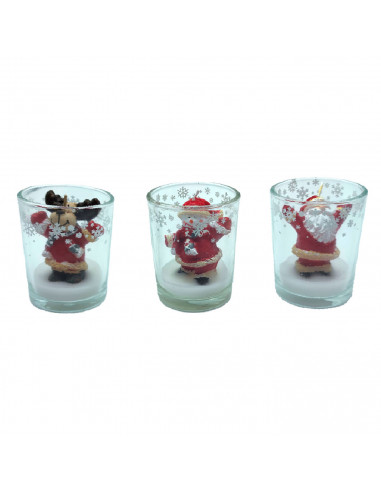 Tradineur - Pack de 4 vasos de velas con figuras navideñas - Fabricados en cristal y vela - Decoración para temporada navideña -