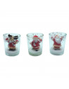Tradineur - Pack de 4 vasos de velas con figuras navideñas - Fabricados en cristal y vela - Decoración para temporada navideña -