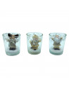 Tradineur - Pack de 4 vasos de velas con figuras navideñas - Fabricados en cristal y vela - Decoración para temporada navideña -