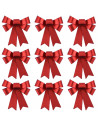 Tradineur - Pack de 9 lazos decorativos, poliéster y plástico, adornos Navidad, árbol, envolver regalos, manualidades (Rojo bril