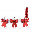Tradineur - Pack de 9 lazos decorativos, poliéster y plástico, adornos Navidad, árbol, envolver regalos, manualidades (Rojo bril