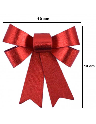 Tradineur - Pack de 9 lazos decorativos, poliéster y plástico, adornos Navidad, árbol, envolver regalos, manualidades (Rojo bril