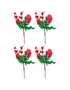 Tradineur - Pack de 4 Picks de bayas rojas navideñas - Decoración para temporada navideña - 23 x 14 cm - Modelo Aleatorio