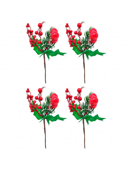 Tradineur - Pack de 4 Picks de bayas rojas navideñas - Decoración para temporada navideña - 23 x 14 cm - Modelo Aleatorio