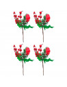 Tradineur - Pack de 4 Picks de bayas rojas navideñas - Decoración para temporada navideña - 23 x 14 cm - Modelo Aleatorio