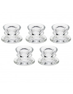 Tradineur - Pack de 5 portavelas de vidrio, soportes para velas cilíndricas, alargadas, decoración, centros de mesa, Navidad, bo