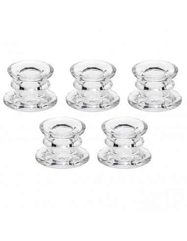Tradineur - Pack de 5 portavelas de vidrio, soportes para velas cilíndricas, alargadas, decoración, centros de mesa, Navidad, bo