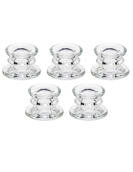 Tradineur - Pack de 5 portavelas de vidrio, soportes para velas cilíndricas, alargadas, decoración, centros de mesa, Navidad, bo