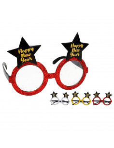 Tradineur - Pack de 3 gafas navideñas con diseño "Happy New Year" - Fabricado en plástico - 10 x 15 cm - Modelos Surtidos