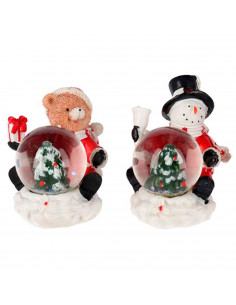 Tradineur - Pack de 2 bolas de nieve con figuras navideñas, cristal relleno de agua, agitar, estructura de resina, adornos, deco
