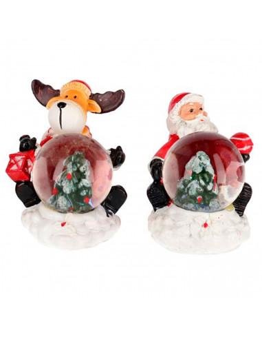 Tradineur - Pack de 2 bolas de nieve con figuras navideñas, cristal relleno de agua, agitar, estructura de resina, adornos, deco