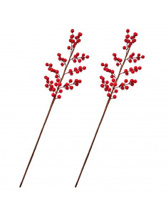 Tradineur - Pack de 2 varas de bayas rojas - Fabricado en Plástico y espuma - Decoración para temporada navideña - Longitud de 6
