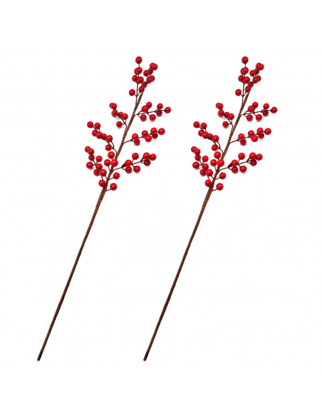 Tradineur - Pack de 2 varas de bayas rojas - Fabricado en Plástico y espuma - Decoración para temporada navideña - Longitud de 6