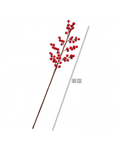 Tradineur - Pack de 2 varas de bayas rojas - Fabricado en Plástico y espuma - Decoración para temporada navideña - Longitud de 6