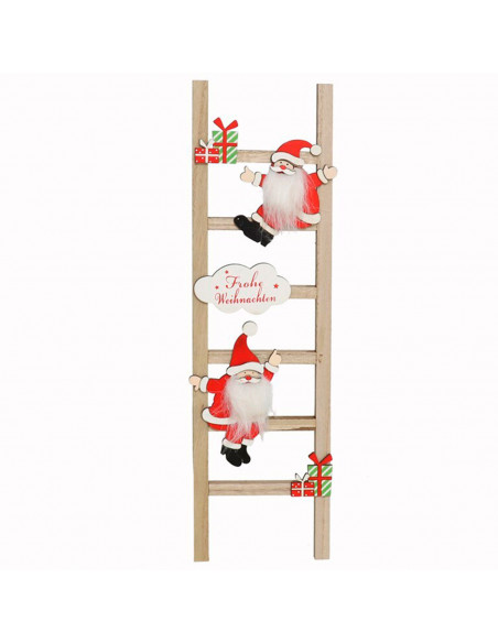 Tradineur - Escalera decorativa navideña de Papá Noel, madera MDF, adorno, Santa Claus, decoración festiva original, Navidad, ho