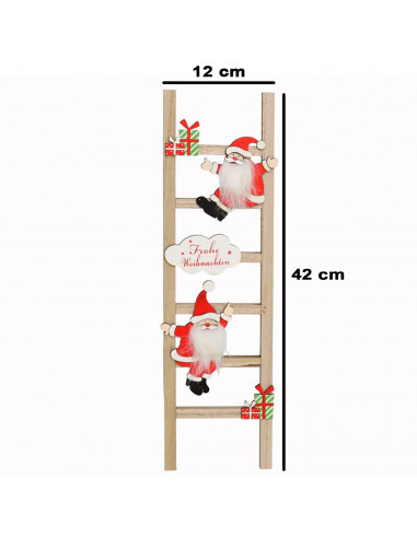 Tradineur - Escalera decorativa navideña de Papá Noel, madera MDF, adorno, Santa Claus, decoración festiva original, Navidad, ho