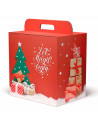 Tradineur - Caja de cartón para lote de Navidad, caja plegable con asa, guardar regalos, botellas vino, resistente (Rojo - 28 x