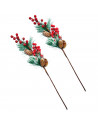 Tradineur - Pack de 2 varas nevadas de pino, bayas rojas y piñas - Fabricado en espuma y plástico - Decoración para navidad - 55