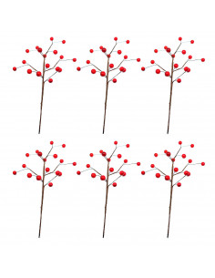 Tradineur - Pack de 6 varas de bayas rojas - Fabricado en Plástico y espuma - Decoración para temporada navideña - Longitud de 3