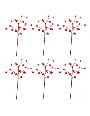 Tradineur - Pack de 6 varas de bayas rojas - Fabricado en Plástico y espuma - Decoración para temporada navideña - Longitud de 3